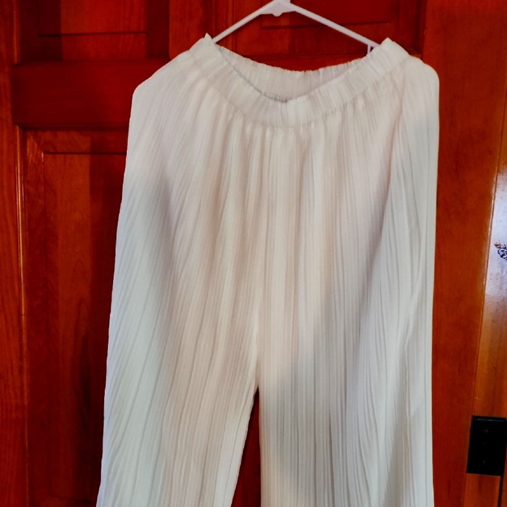 Elegant Cream Pleated Women's Pants...new Without Tags